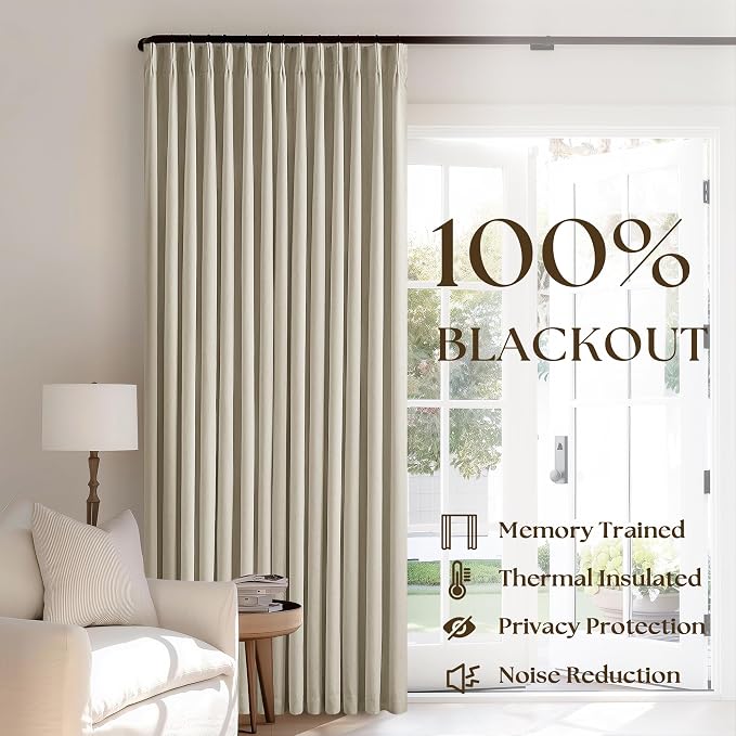 126 Inch Pinch Pleated Linen Blackout Curtains 2 Panels Taupe for Living Room Bedroom Thermal Insulated 100% Black Out Linen Drapes with Liner Room Darkening Window Curtains Burlywood Birch 40x126