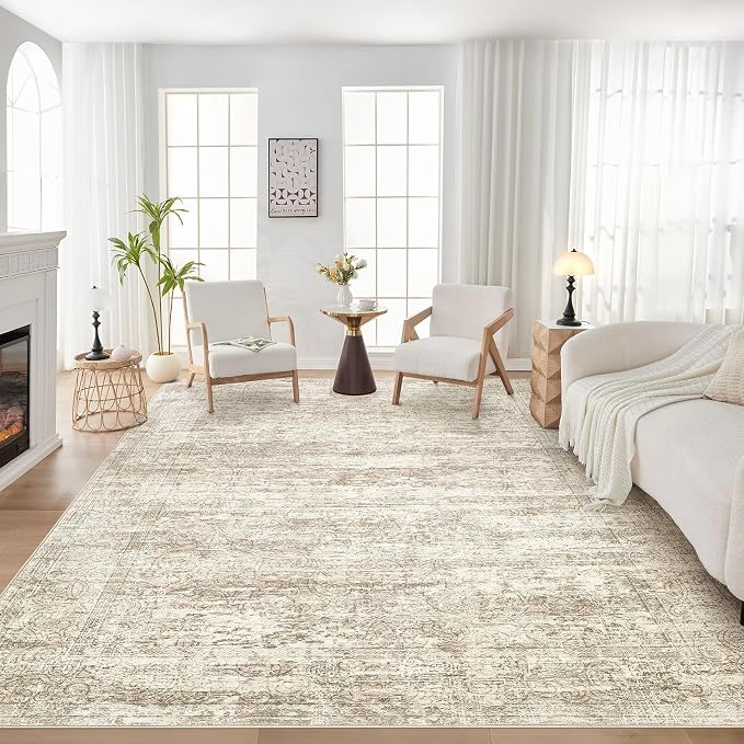 DMOYEST Area Rug Living Room Rugs - 8x10 Abstract Large Soft Indoor Washable Rug Neutral Modern Low Pile Carpet for Bedroom Dining Room Farmhouse Home Office - Vintage Beige