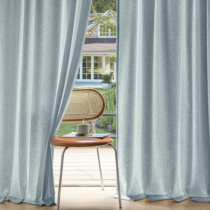 MIULEE Non-See-Through Privacy Linen Curtains 52Wx108L Inch Stone Blue | 2 Panels, Light Filtering, Semi Sheer Window Curtains, Farmhouse Textured, Back Tab Drapes for Bedroom Living Room