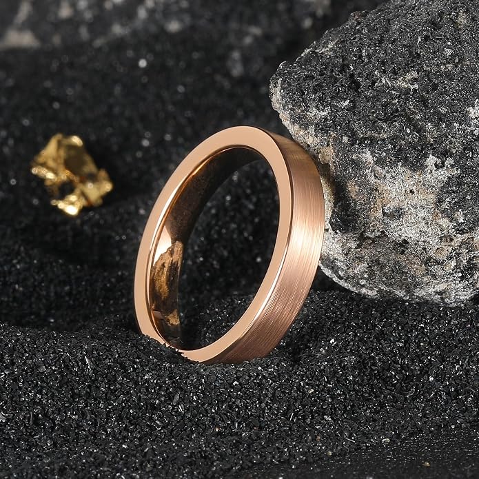 King Will Basic Gold/Rose Gold/Brown Plated Tungsten Wedding Band for Men/Women, 2mm/4mm/6mm/8mm/10mm/12mm Width Band Rings, Pipe Cut Matte Brushed Finish Cigar Band Ring Comfort Fit