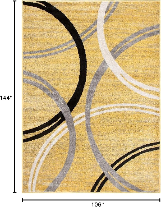 Rugshop Wavy Circles Fade-Resistant Living Room Area Rug Yellow 8'8" x 12'