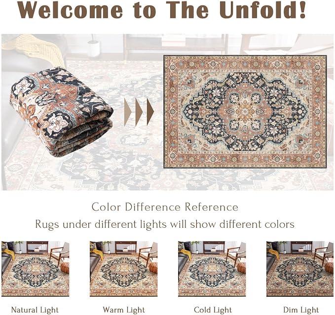LUXRUG 6x9 Area Rug for Living Room - Terracotta Black Washable Rugs for Bedroom Non-Slip Oriental Farmhouse Soft Bedroom Rug Stain Resistant Dining Room Rugs for Under Table Southwestern Home Decor