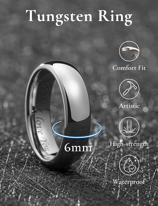 King Will Tungsten Carbide Wedding Band for Men Women Promise Rings for Couples Domed High Polish