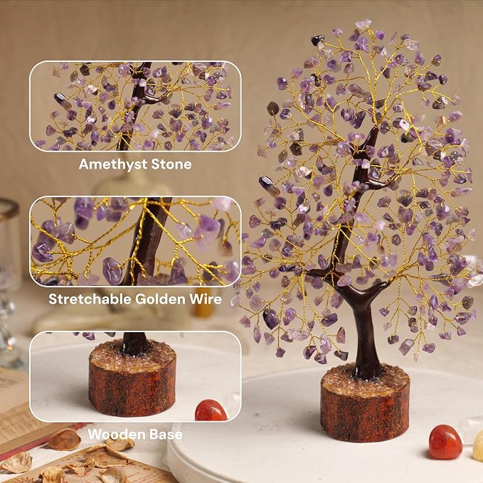 Amethyst Crystal Tree of Life 10-12 Inch with 2 Chakra Pendants – Healing Gemstone Bonsai Money Tree for Positive Energy, Feng Shui & Reiki, Spiritual Home Decor & Gifts for Women