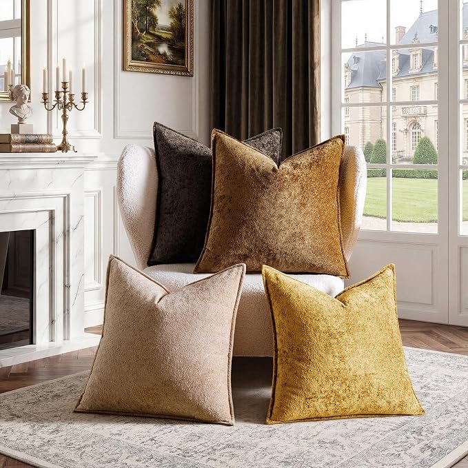 a moment Throw Pillow Covers 20X20 Inch 4 Packs,Soft Velvet Decorative Pillow Cases with 3D Ice Flower,Texture Modern Accent Cushion Covers for Sofa Couch Home Decor Dusty Gold