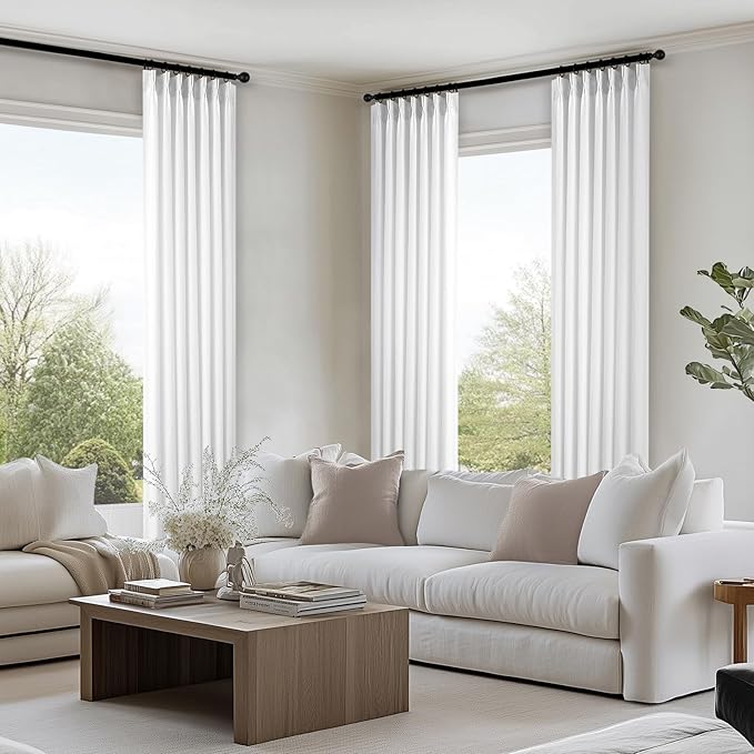 Topfinel 105 Inches Long Pinch Pleated Semi Sheer Curtains,Beige White Blended Light Filtering Window Curtains 105 Length for Living Room Bedroom Pinch Pleat Drapes with Hooks 1 Panels 60" Wx105 L
