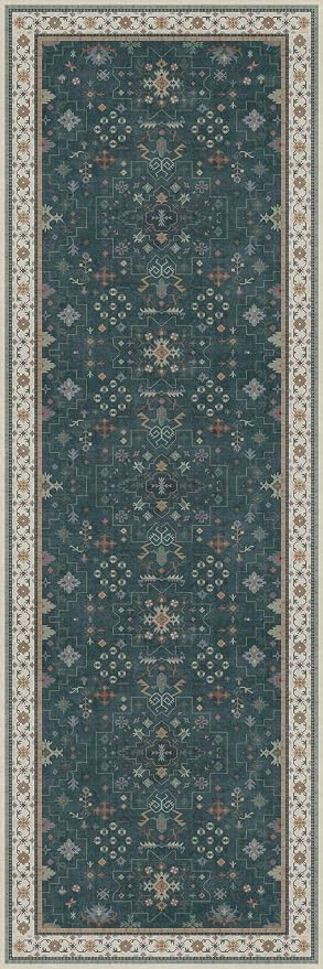 Hazo Haus Dark Green 2x6 Kitchen Rug - Modern Vintage Boho Eclectic Floral with Brown Accent, Washable Low Pile Non-Slip Runner Rugs for Bathroom, Door Mat Indoor Entrance, Hallway, Bedroom, Laundry