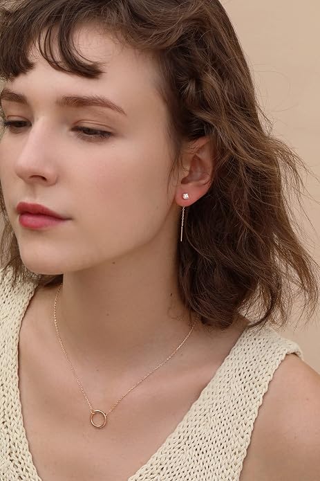 S.Leaf Gold Chain Threader Earrings for Women Trendy 925 Sterling Silver Hypoallergenic Cubic Zirconia Backless Ardant Chain Duster Threader Double Piercing Pull Through Earrings for Women Girls Birthday Gifts