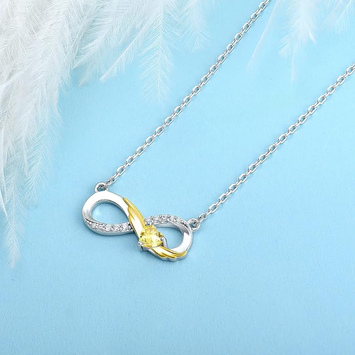 STARCHENIE Infinity Necklace 925 Sterling Silver Angel Wings Heart Birthstone Necklace for Women
