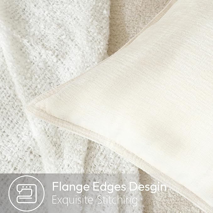 Stellhome Pack of 2 Soft Textured Throw Decorative Pillow Covers Square Accent Solid Chenille Cushion Cover Cozy Farmhouse Pillow Case for Couch Sofa Bedroom Living Room 26x26 Inch, Cream White