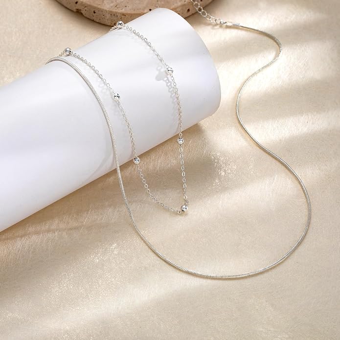 Tewiky Layered Necklaces for Women Non Tarnish- Chunky 14k Gold Plated Herringbone/Snake/Rope/Box/Cuban Link Chain for Women Waterproof Layering Stack Choker Necklace Trendy Dainty Tarnish Free Jewelry Set