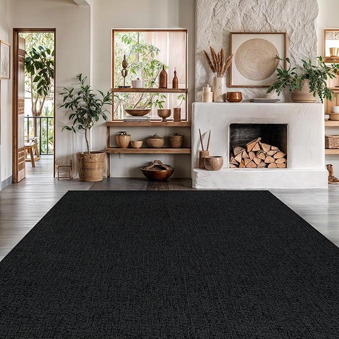 Luul Home Easy Jute Rugs 5x7 Dark Gray Color Living Room Indoor Outdoor Area Rug for Farmhouse Patio and Kitchen Rug High Traffic Washable Easy to Clean Solid Boho Woven Design Outside Carpet (5 x 7)