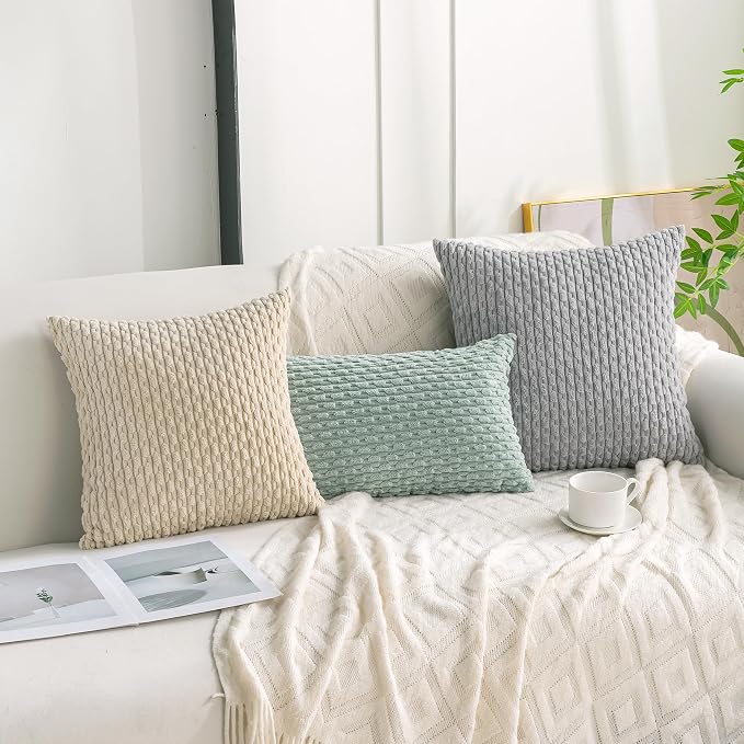 Set of 4 Beige Decorative Throw Pillow Covers 12x20 Inch Corduroy Pillow Covers for Bed Couch Sofa Living Room Soft Cushion Cases