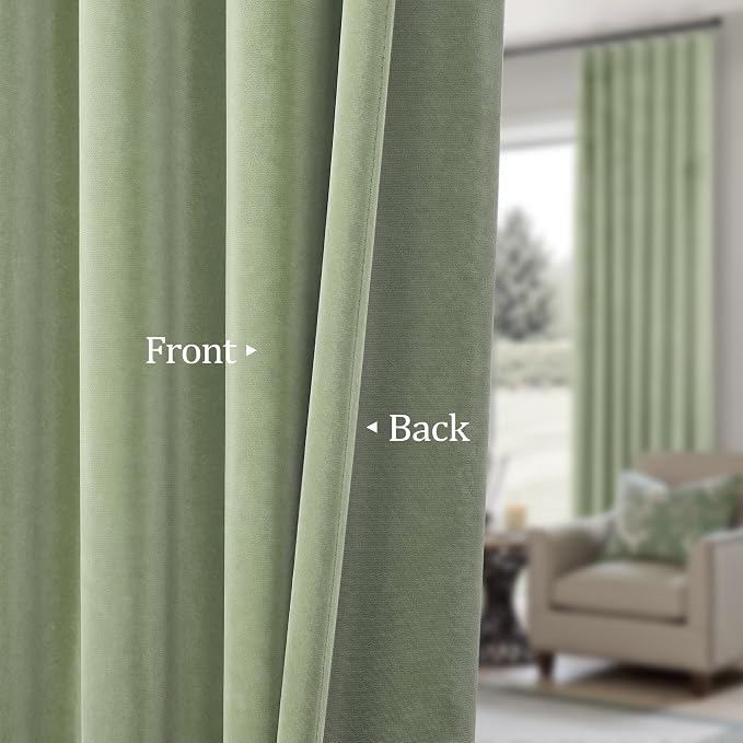 Sage Green Velvet Curtains 96 Inches Long 2 Panels for Living Room Darkening Soft Elegant Insulating Thermal Curtain for Summer Heat Blocking Light Sage Drapes for Sliding Glass Door Bedroom 96 Length