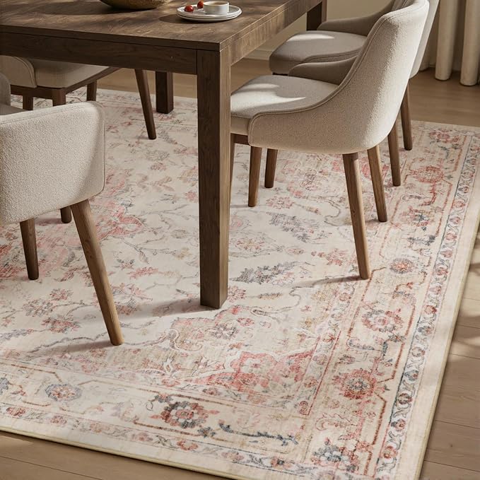 PADOOR 8X10 Area Rug,Rugs for Living Room,Soft Pink Rugs for Bedroom,Machine Washable Rug Non Slip Carpet for Dining Room Living Room Bedside Office