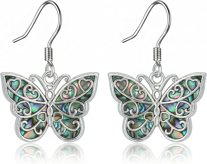 Silver Earrings Women Dangle Filigree/Abalone Shell/Turquoise Cowgirl Earrings Cat/Hummingbird/Chicken/Celtic Knot/Butterfly Jewelry Birthday Gifts for Women