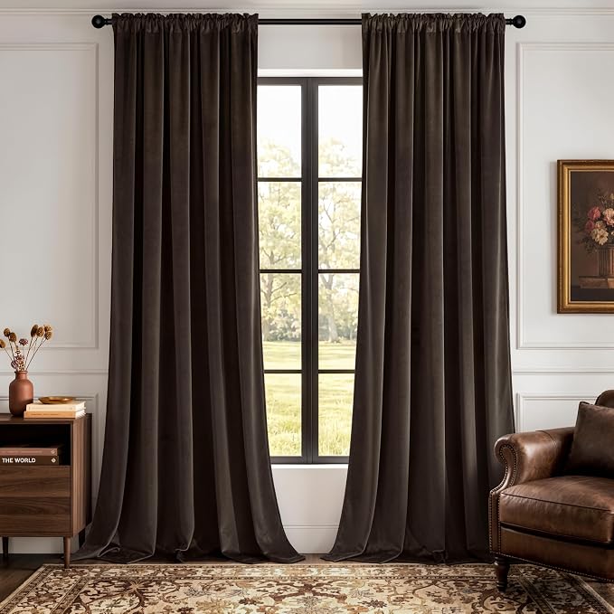 MIULEE Brown Blackout Velvet Curtains Drapes 108 Inch Long 52"x108" Bedroom | Luxurious Bedroom Living Room Decor, Room Darkening, Thermal Insulated, Rod Pocket Design, Super Soft Fabric, Extra Long