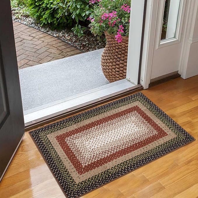 RUGSREAL Entry Rug 2x3 Small Rug Machine Washable Bedroom Area Rug Non Slip Bathroom Mat Stain Resistant Farmhouse Carpet Modern Rustic Throw Carpet for Living Room Dining Room, Crimson/Earthy