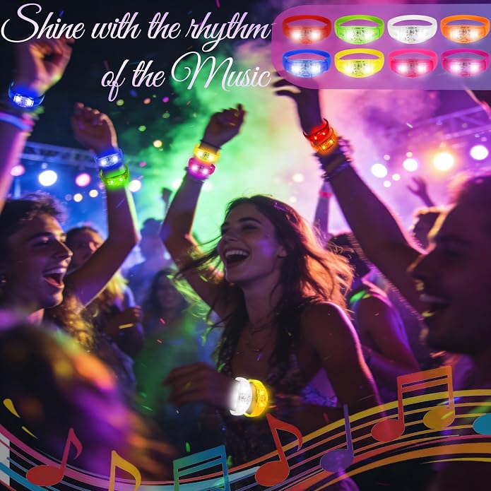 150 Pcs LED Glow Bracelets Sound Activated Light Up Bracelets for Adults Glow in the Dark Party Supplies Birthday Party Favors for Christmas, Halloween, Rave, New Year, Concert