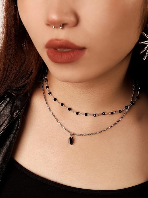 Sacina Gothic Boho Crystal Necklace, Layered Necklace, Black Choker, Gothic Choker, Christmas Jewelry Gift For Women