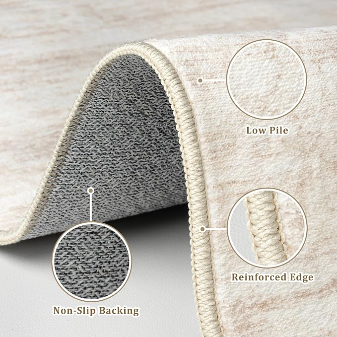 9x12 Area Rugs for Living Room Washable Rugs Neutral Abstract Large Rug Soft Modern Carpet Non-Slip Stain Resistant Low Pile Rug for Bedroom Dining Room Nursery Home Office Under Table Area Rug Beige