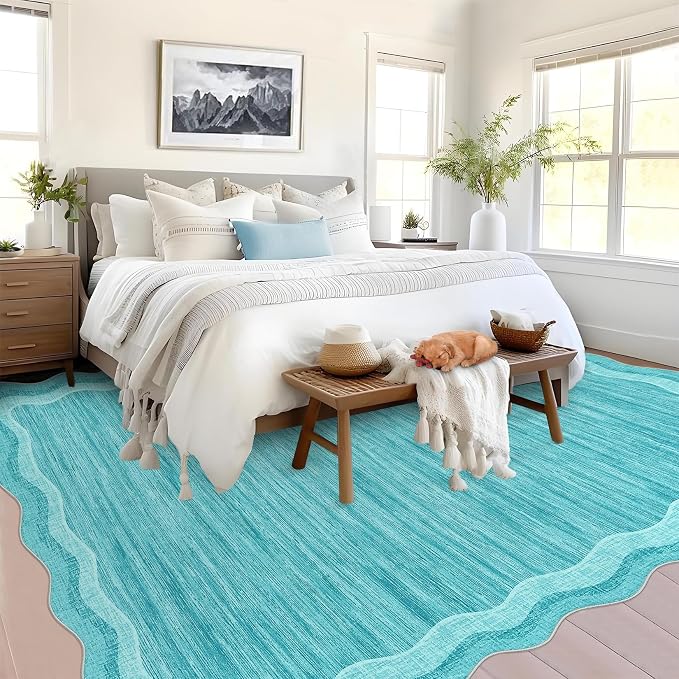 Garvee Scalloped 10x13 Area Rugs for Living Room Large Washable Rugs,Neutral Solid Rug Stain Resistant Non Slip Floor Mat Carpet Indoor Accent Rug for Bedroom Dining Room Playroom Home Decor,Teal | Rugs for Living Room, Non-Slip Soft Carpet for Bedroom...