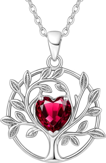 ADITA GOLD Tree of Life Necklace for Women, 925 Sterling Silver Birthstone Pendant, Simulated Gemstone, Jewelry