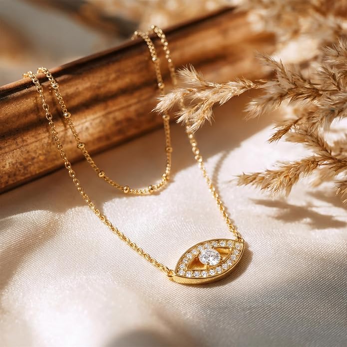 MEVECCO Layered Heart Necklace Pendant Handmade 18k Gold Plated Dainty Gold Choker Arrow Bar Layering Long Necklace for Women