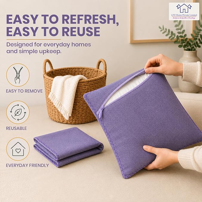 LFH Home Lavender Cotton Rich Throw Pillow Covers 18x18 Set of 4, Decorative Cushion Covers with Blanket Stitch Edge, Farmhouse Accent Pillow Cases for Sofa Couch Bed Living Room, 18 x 18 Inch