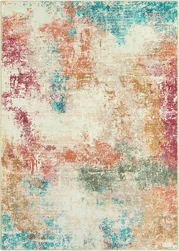 Lahome Modern Abstract 5x7 Area Rugs, Ultra Thin Washable Rug for Living Room Bedroom Non Slip, Low Pile Multi Color Soft Indoor Colorful Throw Carpet for Office Kitchen Playroom