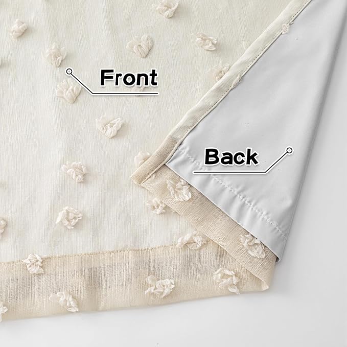 MYSKY HOME 100% Blackout Curtains for Nursery Thermal Insulated Beige Pom Pom Curtain 72 Inch Length for Girls Bedroom 2 Panels Grommet White Sheer Drapes for Kitchen Dining Room Door, 52W x 72L
