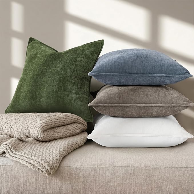 decorUhome Chenille Dark Grey Velvet Throw Pillow Covers 24x24 Set of 2 | Fall Soft Euro Sham Couch Decorative Modern Farmhouse Pillow Cases with Elegant Design for Sofa Bed Living Room Home Decor