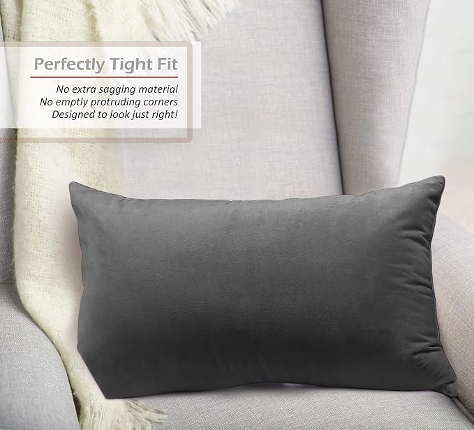 Nestl Throw Pillow Covers, Cozy Velvet Decorative Pillow Covers 12x20 Inches, Soft Solid Couch Pillow Covers for Sofa, Bed and Car, Set of 4 - Charcoal Stone Gray