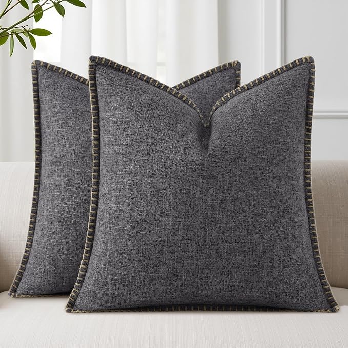 decorUhome Dark Grey Faux Linen Outdoor Throw Pillow Covers 20x20 Set of 2 | Fall Decorative Textured Neutral Modern Farmhouse Pillow Covers with Stitched Edge for Couch Sofa Bed Living Room
