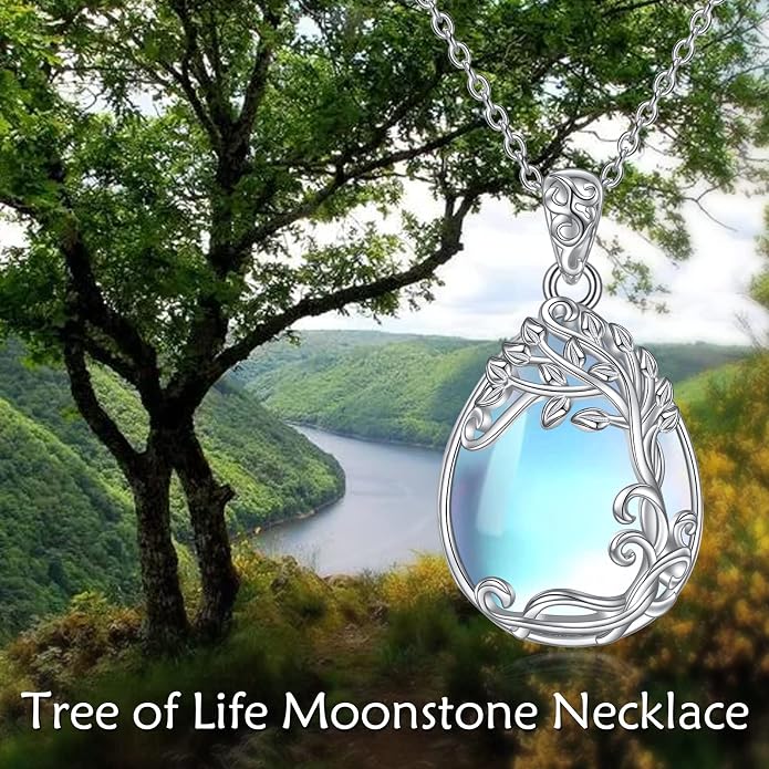 YAFEINI 925 Sterling Silver Moonstone Necklace Filigree Teardrop Pendant Necklace Jewelry for Women Girls