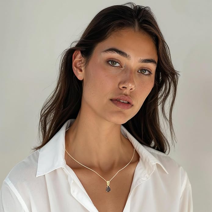 14K Gold Plated Gemstone Teardrop Necklace for Women – Dainty Birthstone Jewelry – Elegant Everyday Gold Necklace – Gift for Her
