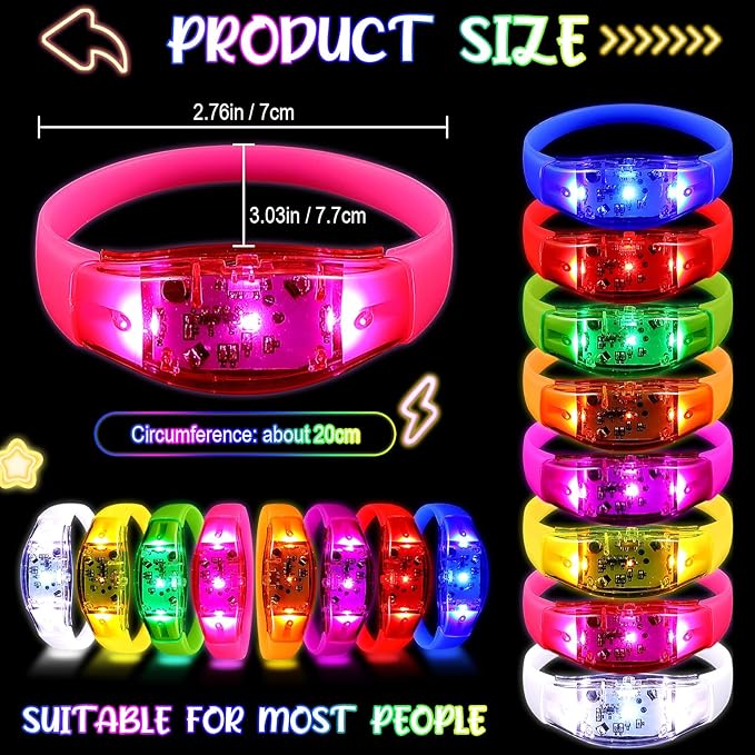 JellyArch 120 Pcs LED Glow Bracelets, Sound Activated LED Bracelets, Music Control Glow in The Dark Party Favors for Wedding, Raves, Concert, Camping, sporting Events, Party (Radiant Colors)