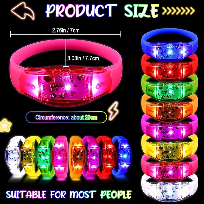 JellyArch 80 Pcs LED Glow Bracelets, Sound Activated LED Bracelets, Music Control Glow in The Dark Party Favors for Wedding, Raves, Concert, Camping, sporting Events, Party (Radiant Colors)