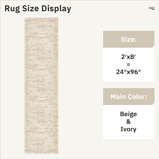 Soalmost Runner Rug 2'x8' Washable Non-Slip Runner Rugs for Kitchen Bathroom Laundry Room Beige Vintage Floor Carpet Runners for Hallway Entryway