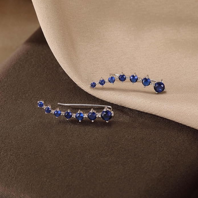 Reffeer Solid 925 Sterling Silver 7 Crystals Cuff Earrings Climber for Women Crawler Earrings Wraps