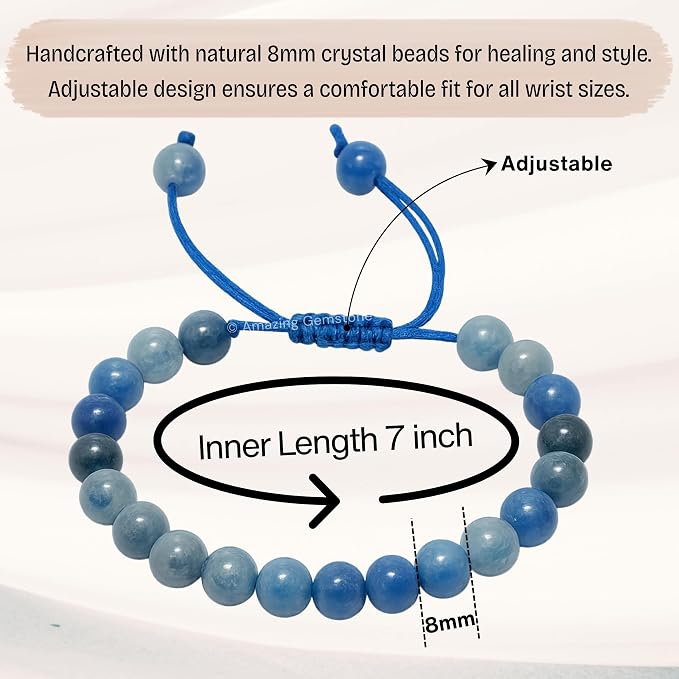 Amazing Gemstone Blue Aventurine Bracelet for Women Men's Gifts - Protection Healing Crystal Bracelet - 8mm Gemstone Beaded Adjustable Bracelet Pulseras para Hombres Mujer Stocking Stuffers