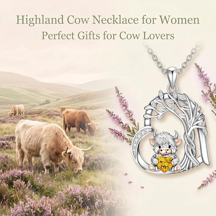 PELOVNY Teddy Bear Necklace for Women 925 Sterling Silver Bear/Highland Cow/Fox/Cat/Axolotl Birthstone Necklace Christmas Birthday Jewelry Gifts for Mom Daughter Wife Sister