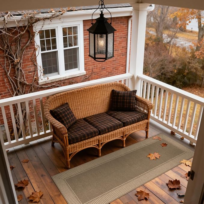 Moynesa Brown Striped Border Easy Jute Runner Rugs 2.5x8, Indoor Outdoor Washable Non Slip Runners Rug for Entryway Hallways Patio Balcony, Morden Farmhouse Carpet for Fall Winter Decor