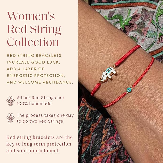 KARMA AND LUCK Adjustable Red String Bracelet, 18K Charm for Women, Handmade in Bali for Luck & Success