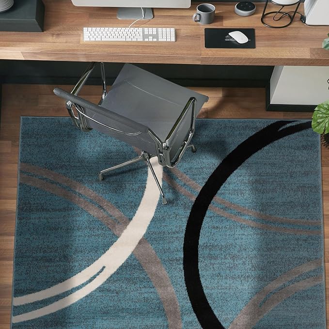 Rugshop Wavy Circles Modern Fade-Resistant Area Rug Blue 3'3" x 5'