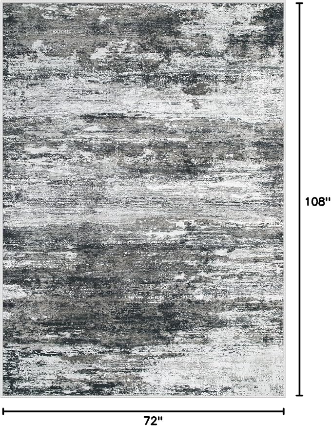 Washable Rug 6x9 Area Rugs for Living Room: Neutral Soft Rug Abstract Non Slip Low Pile Modern Carpet for Bedroom Kitchen Nursery Office Dining Room Indoor (Black, 6'x9')