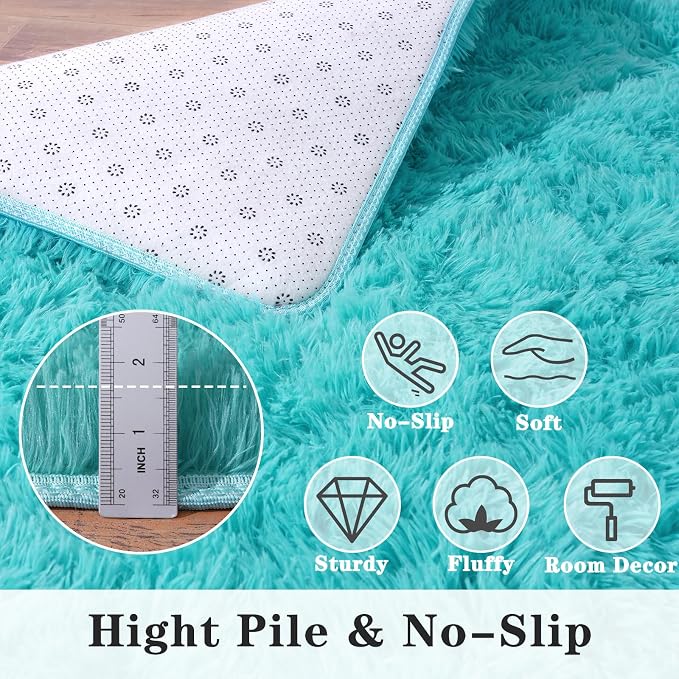 9x12 Teal Blue Rug for Bedroom,Ultra-Soft Fluffy Area Rugs for Living Room | Large Soft Plush Furry Non-Slip Carpet for Kids,Girls Boys and Teens Decorations Aesthetic for Dorm Nursery Classroom