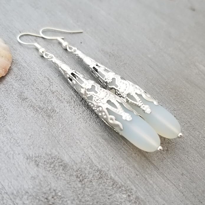 Handmade Sea Glass Earrings, Hawaiian Jewelry for Women, Long Teardrop Earrings Beach Jewelry, Sea Glass Jewelry For Women Birthday Gift For Her