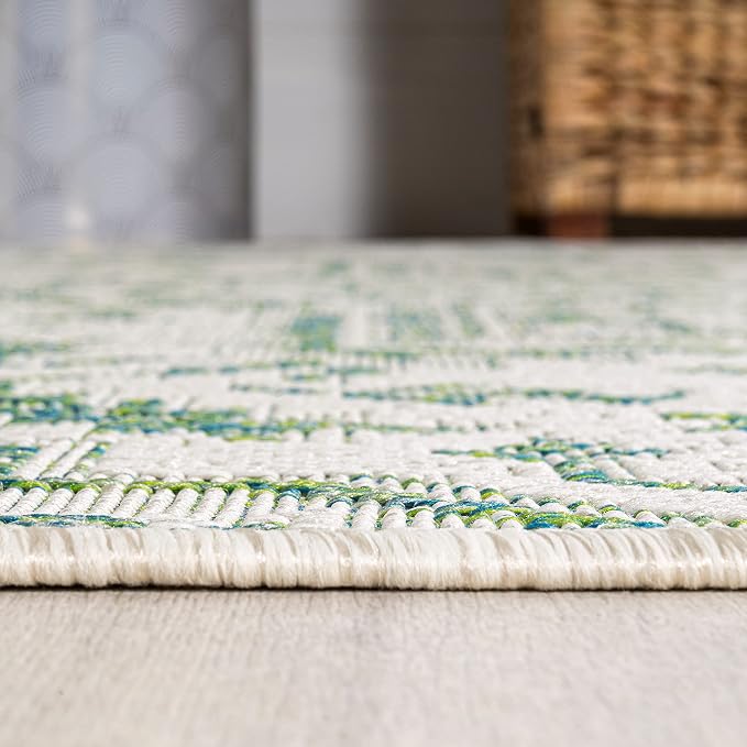 JONATHAN Y Boho Medallion Indoor Outdoor Area Rug 8X10 Green/Cream, Estrella Textured Weave for Backyard, Patio, Porch, Easy-Cleaning, High Traffic, Pet-Friendly, Non-Shedding (SMB105G-8)