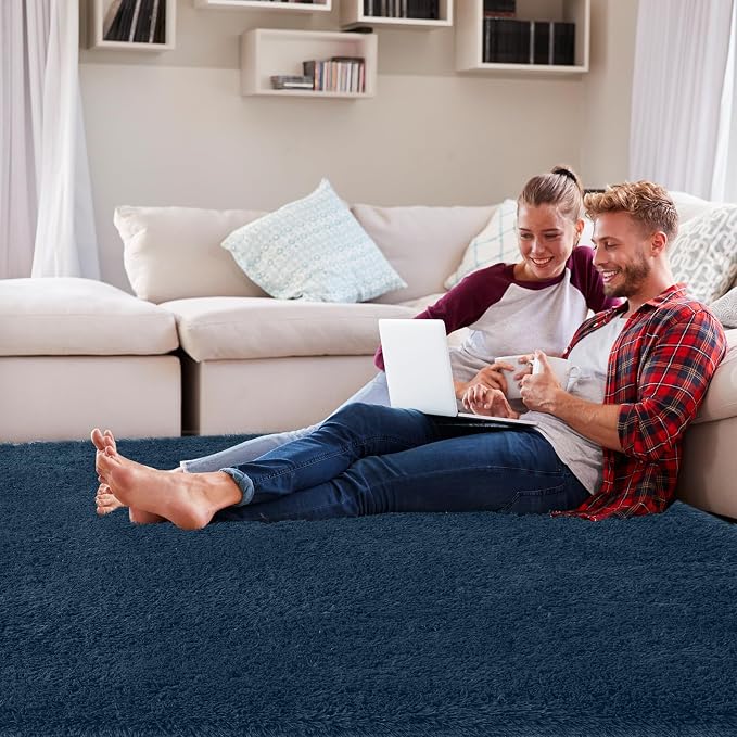7x10 Area Rugs for Living Room - Navy Blue Fluffy Soft Carpet | Cloud-Soft Comfort: Microfiber Memory Foam Layers Cradle Every Step - Cozy Warmth Your Whole Family Will Sink Into Daily